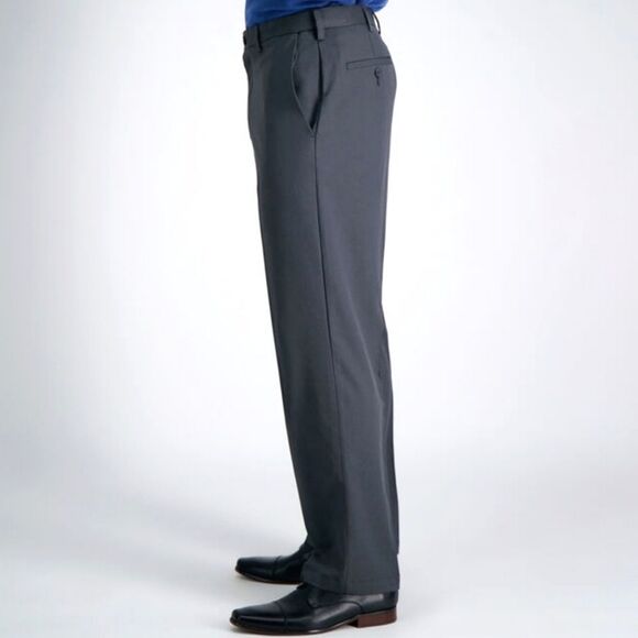 HAGGAR DRESS PANTS, 34x30, FLAT-FRONT, DARK GRAY, POLYESTER, CLASSIC FIT - Picture 3 of 14